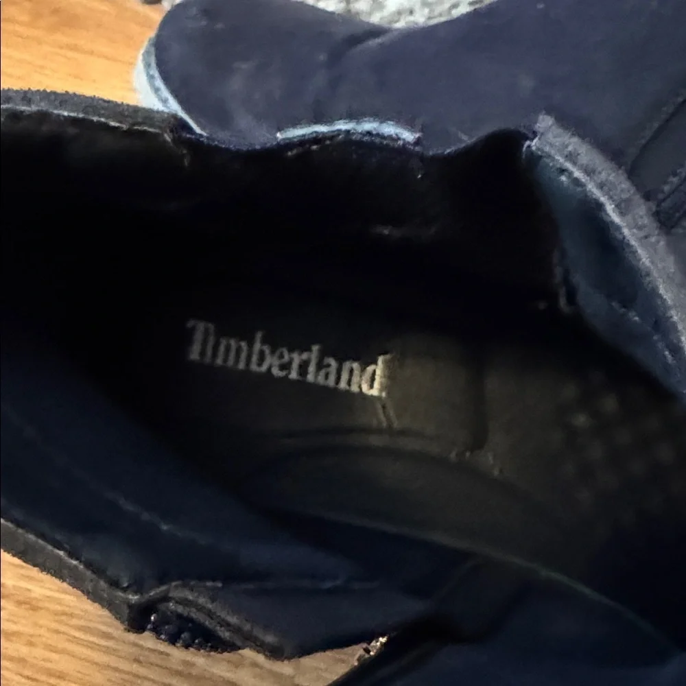 Timberland nubuck blue suede zip up ankle buckle boots with a lug sole men’s 9.5